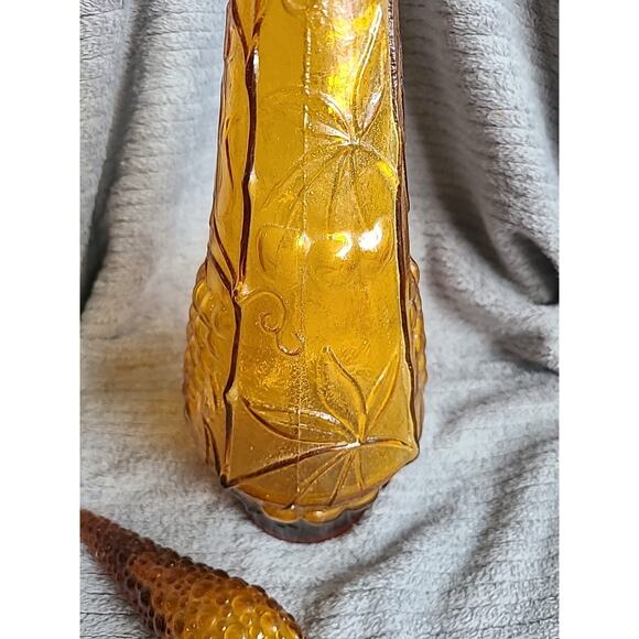 Vintage 23" MCM Empoli Genie Bottle Decanter Amber Grapes w/Hobnail Stopper - Picture 6 of 9